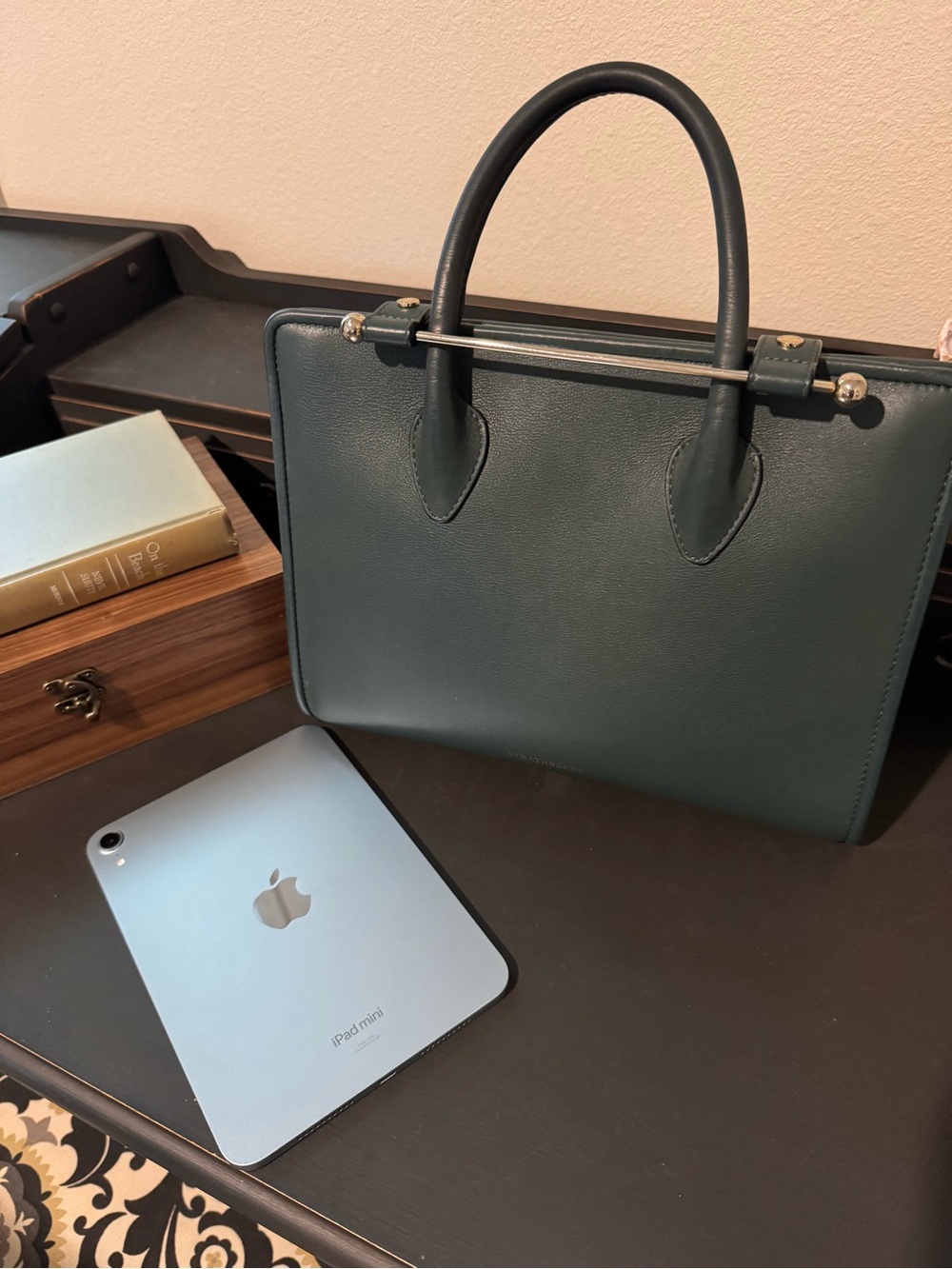 Strathberry Midi medium Tote 👜 Bottle Green Leather Top Handle Shoulder Bag $875 - Picture 12 of 16